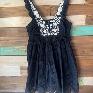 Zara Navy Mini Dress with White Floral Embroidery